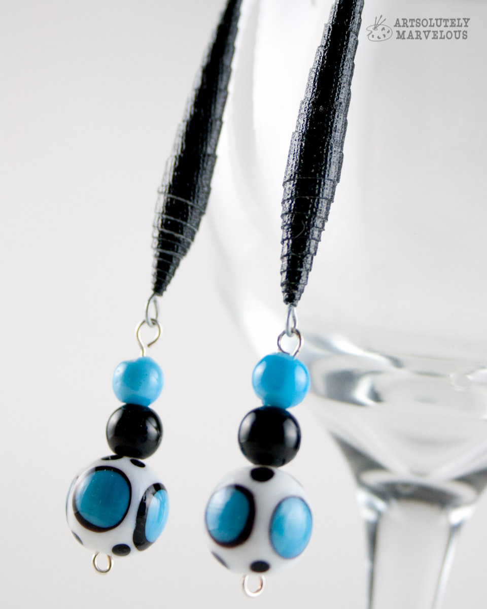 Black and Blue Polka Dot Gaffer Tape Bead Earrings – $17.99